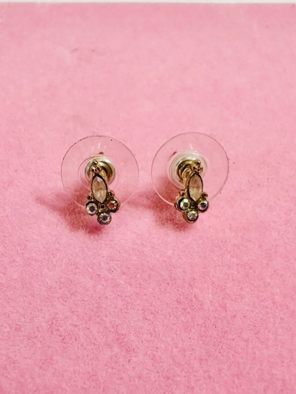 Gold Rhinestone Drop Stud Earrings